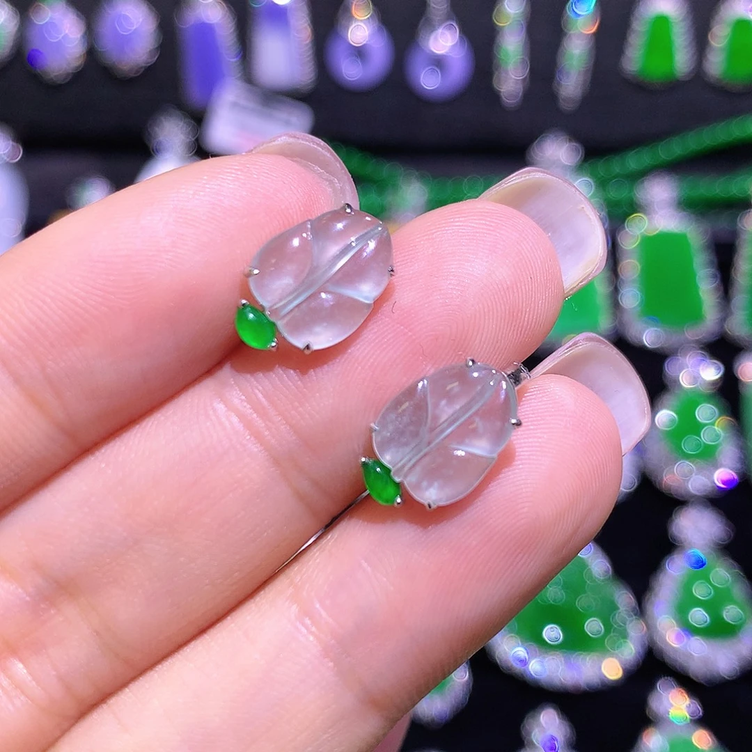 翡翠18K金镶嵌耳饰玻璃种