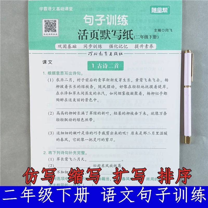 人教版二年级下册语文句子训练同步练习册照样子写句子仿写扩句法