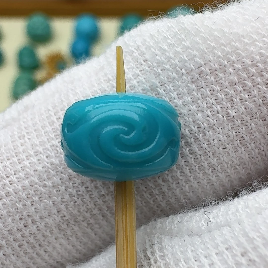 绿松石未镶嵌博古鼓珠9.5