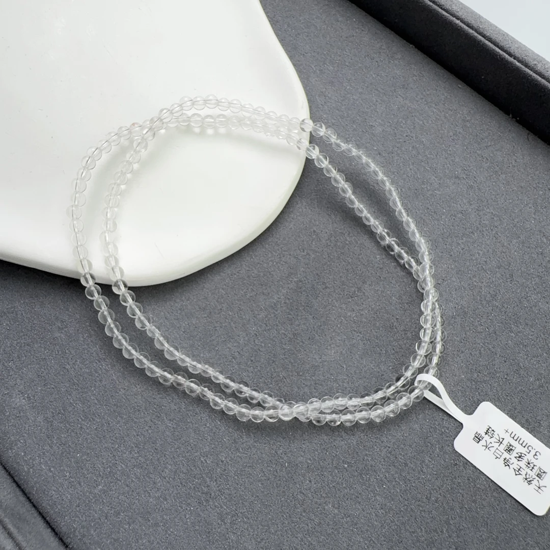 天然全净白水晶圆珠多圈长链3.5mm+
