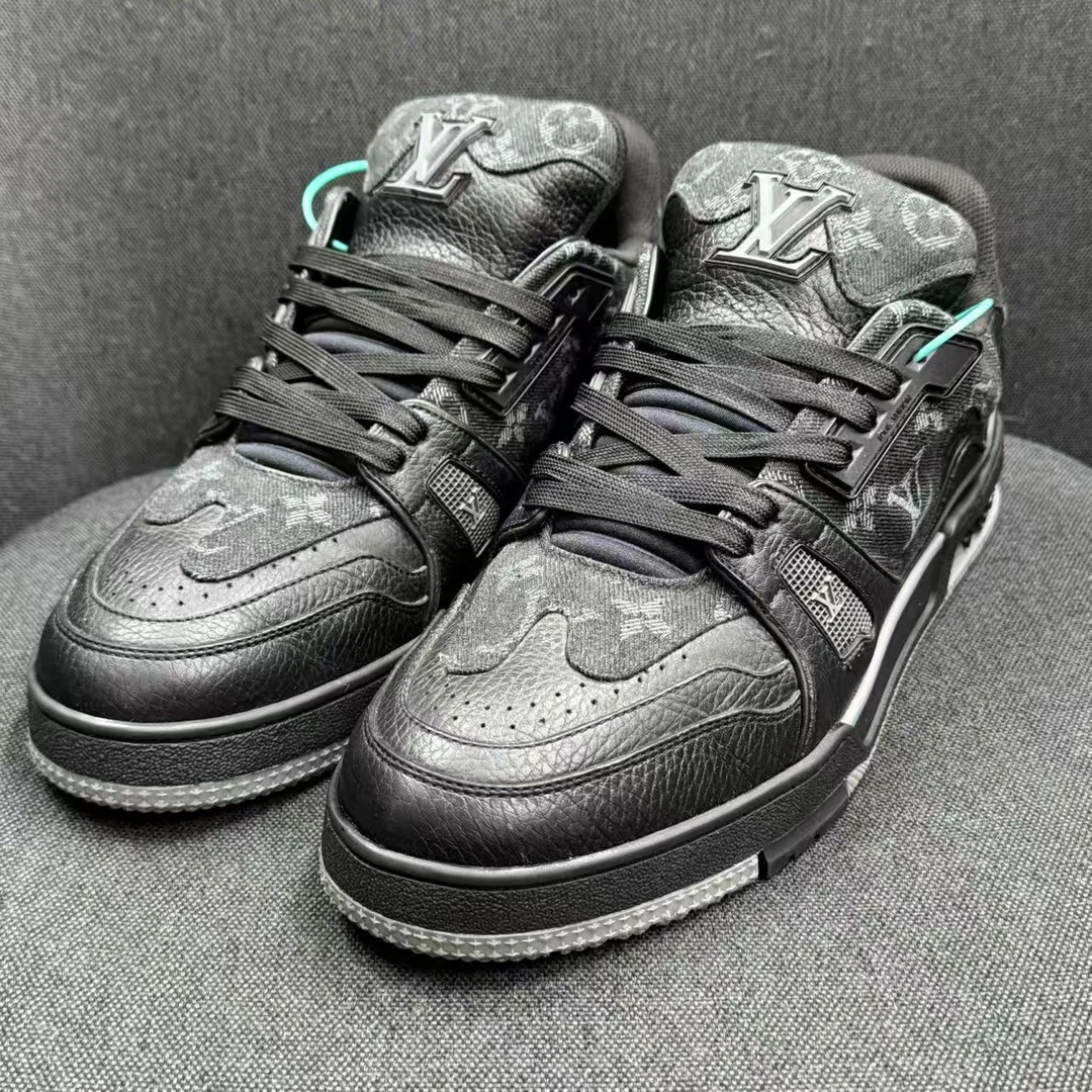 99新 LouisVuitton/路易威登 新款nigo黑牛仔拼接trainer奢鞋