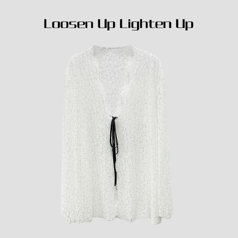 Loosen Up【小白花系列】重工法式浪漫蕾丝镂空系带开衫/圆领背心