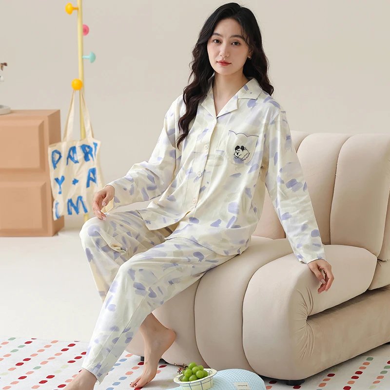 ROUSHAN/柔善秋季新款睡衣女士渐变印花长袖休闲家居服套装#2433
