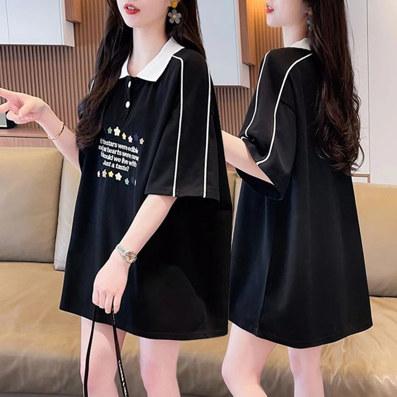 夏季Polo领短袖t恤女2025新款韩版休闲百搭宽松大码半袖体恤上衣