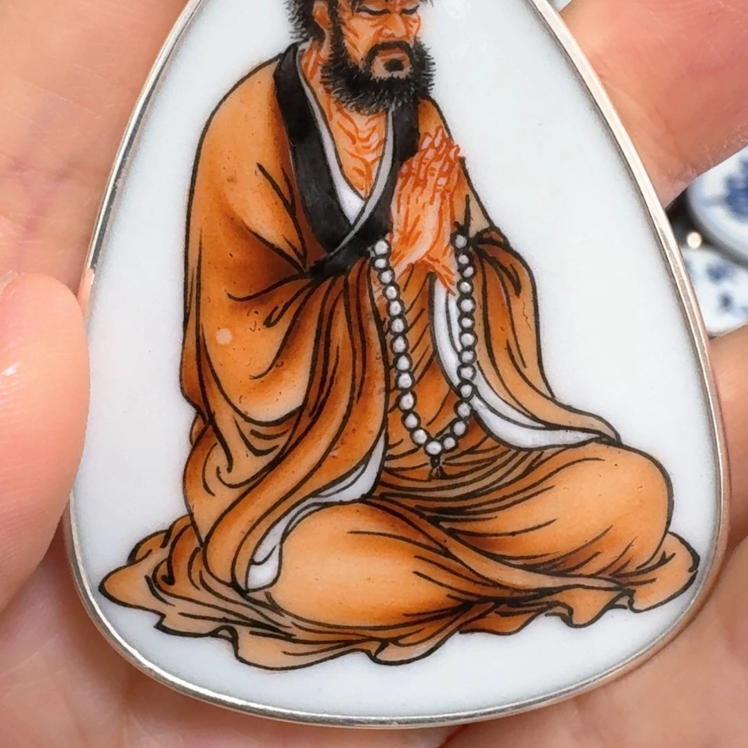 沧***田瓷片达摩祖师爷挂件