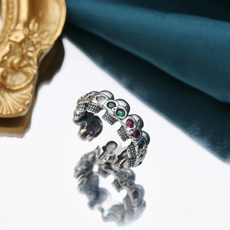 合金锆石戒指 《骷髅》皓石银戒指熔岩彩色时尚