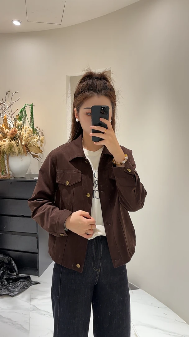 078加棉翻领鹿皮绒外套女2025秋新款宽松显瘦气质长袖夹克上衣