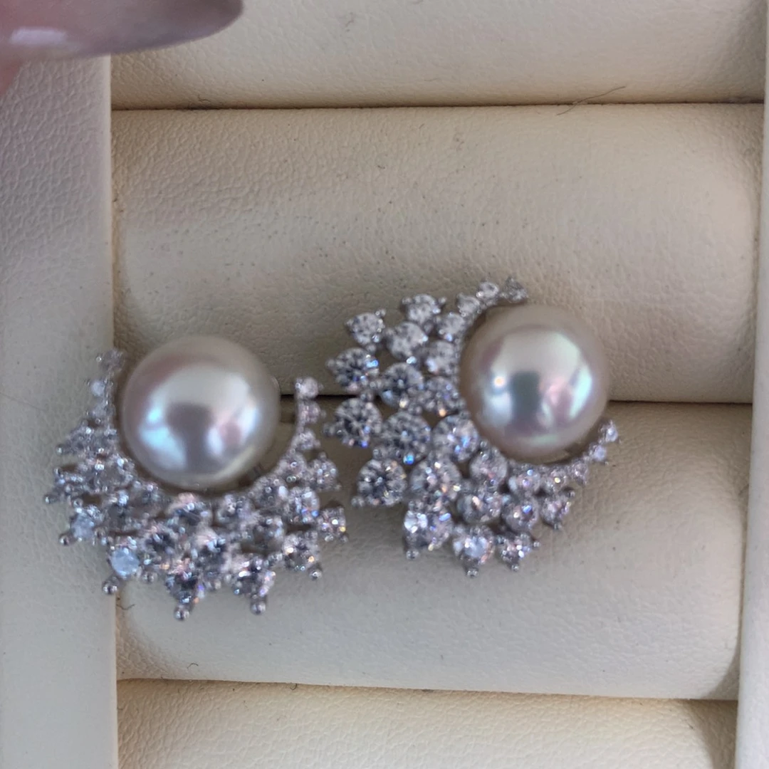 海水珍珠耳饰银S925镶嵌