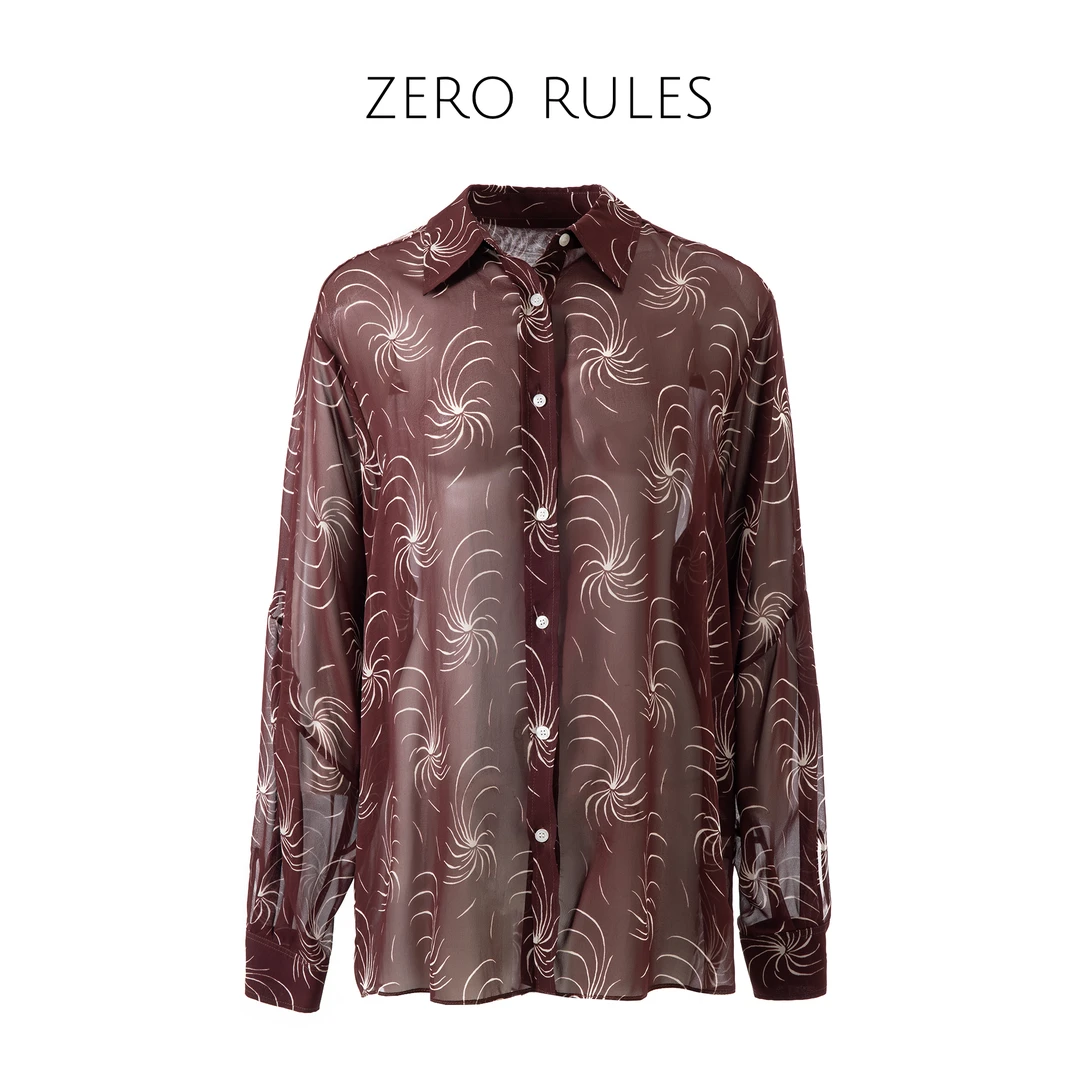 25040270【仲夏之梦】双绉真丝 奢线！P家烟花放射真丝长袖衬衫