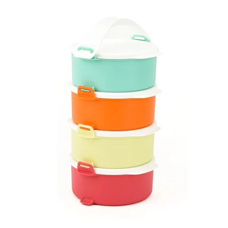 食品级550ml可丽便携圆碗4件套带提手便当饭盒微波加热冷藏保鲜盒