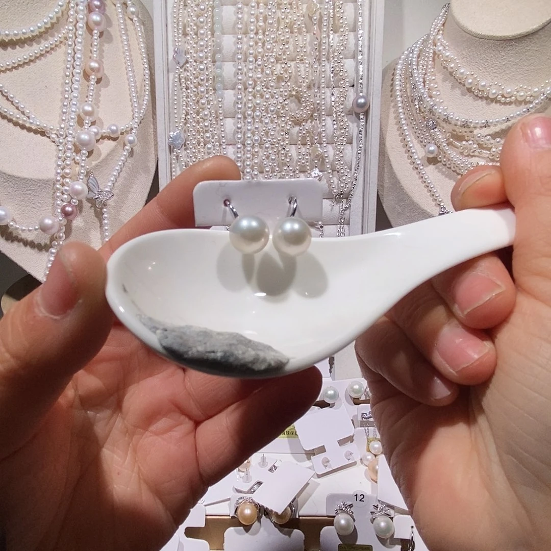 淡水珍珠银S925镶嵌耳饰极光琉璃高跟鞋10+