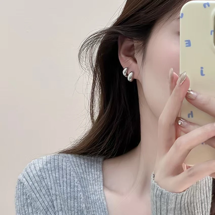 合金耳饰 晚睡的桔梗 金银两色卷曲耳钉百搭日韩小众设计感耳环