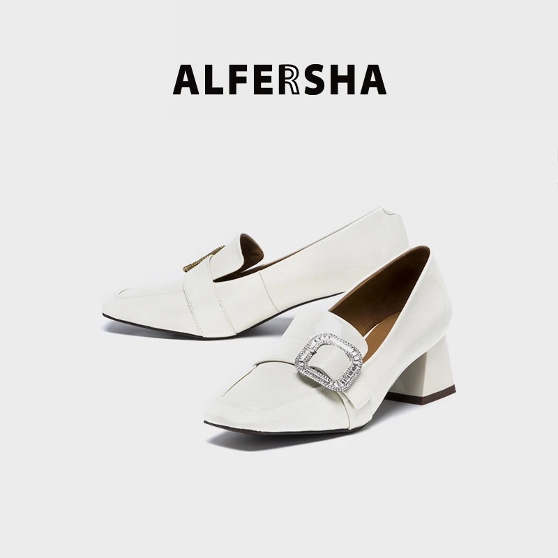 2025春款阿芙莎广系9688282水钻扣法式粗跟乐福鞋