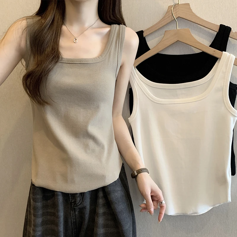 纯棉方领大码吊带背心女2025夏季新款外穿内搭打底衫无袖洋气上衣