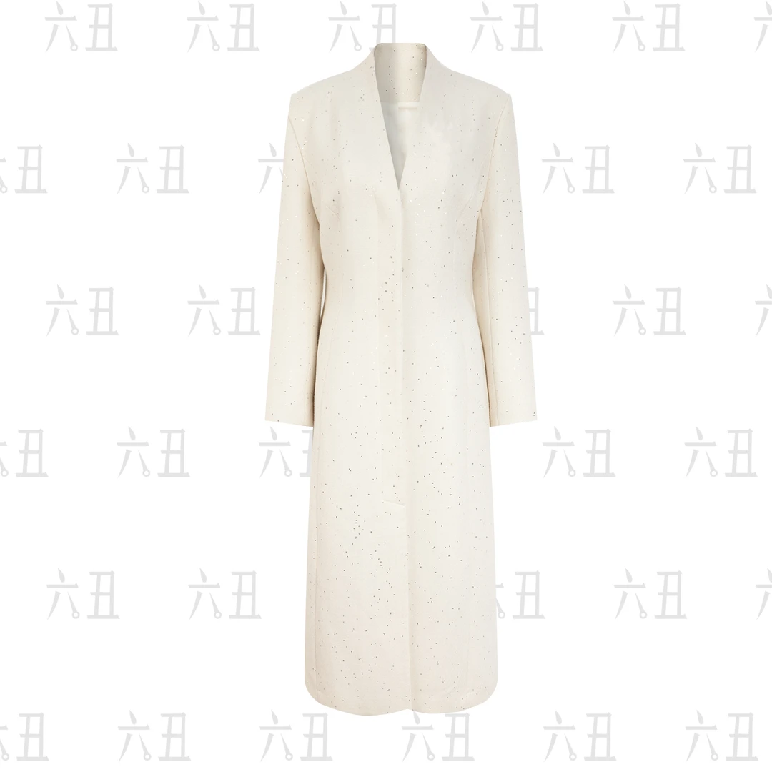 六丑【星辰大海】新款气质秋冬显瘦长款亮闪闪毛呢大衣411ADY0142