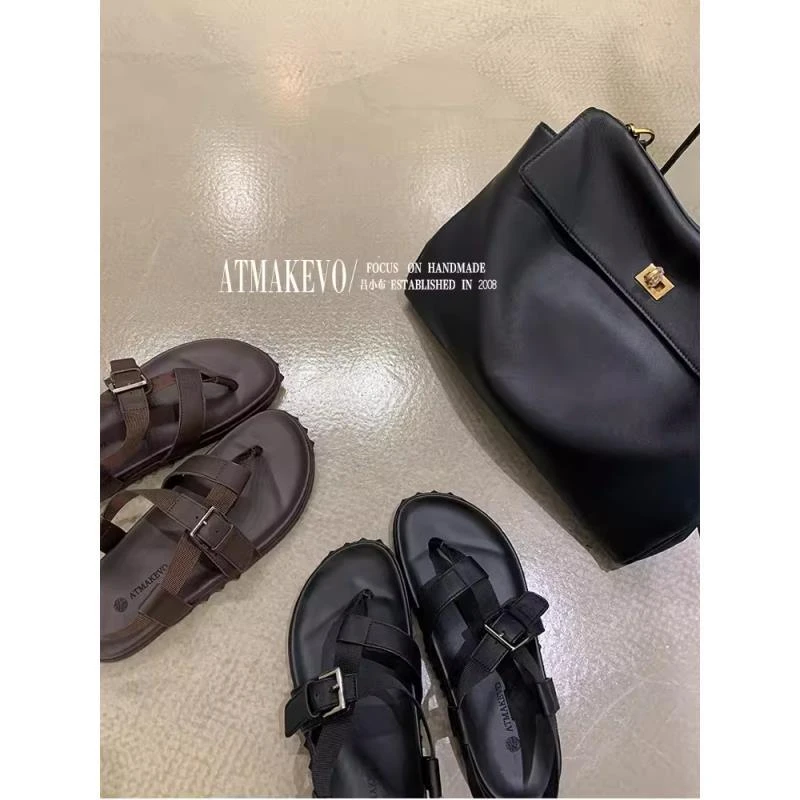 吕小布手工女鞋~夏季新款夹趾女凉鞋真皮休闲外穿罗马凉鞋0325