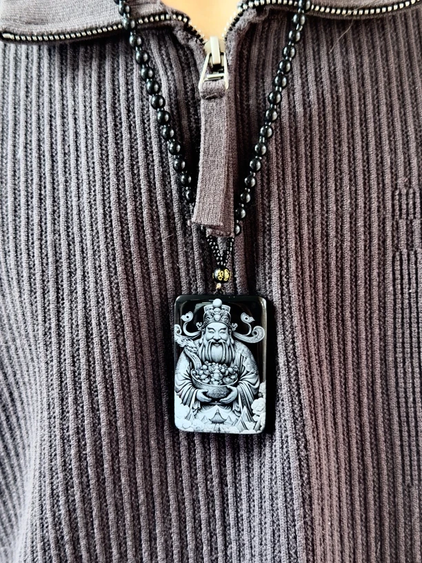 新疆和田玉墨玉观音山水无事牌牌影雕八大天然吊坠守护神来图定制