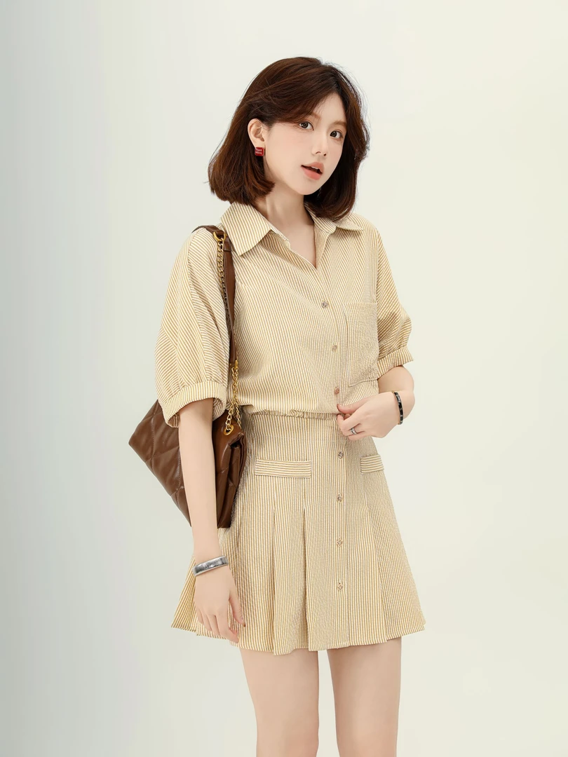 【芝士Cheese】布拉格泡菜少女 条纹衬衫连衣裙春夏超显瘦连衣裙