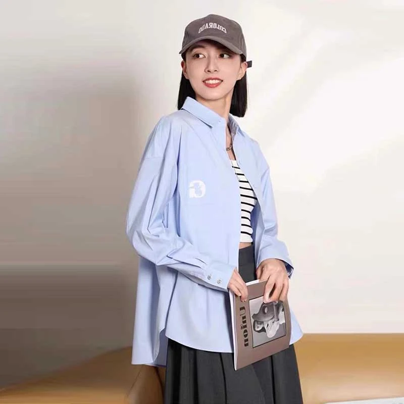 【商场同款】女装春秋翻领宽松休闲百搭长袖衬衫袁衣都舍衬衣