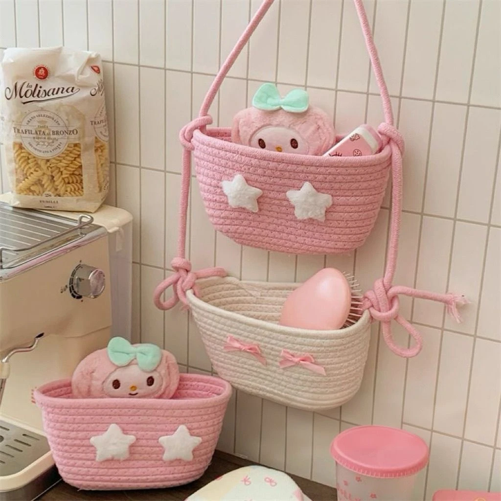 可爱少女心编织收纳筐卧室门后三层挂篮家用客厅置物筐杂物收纳dv