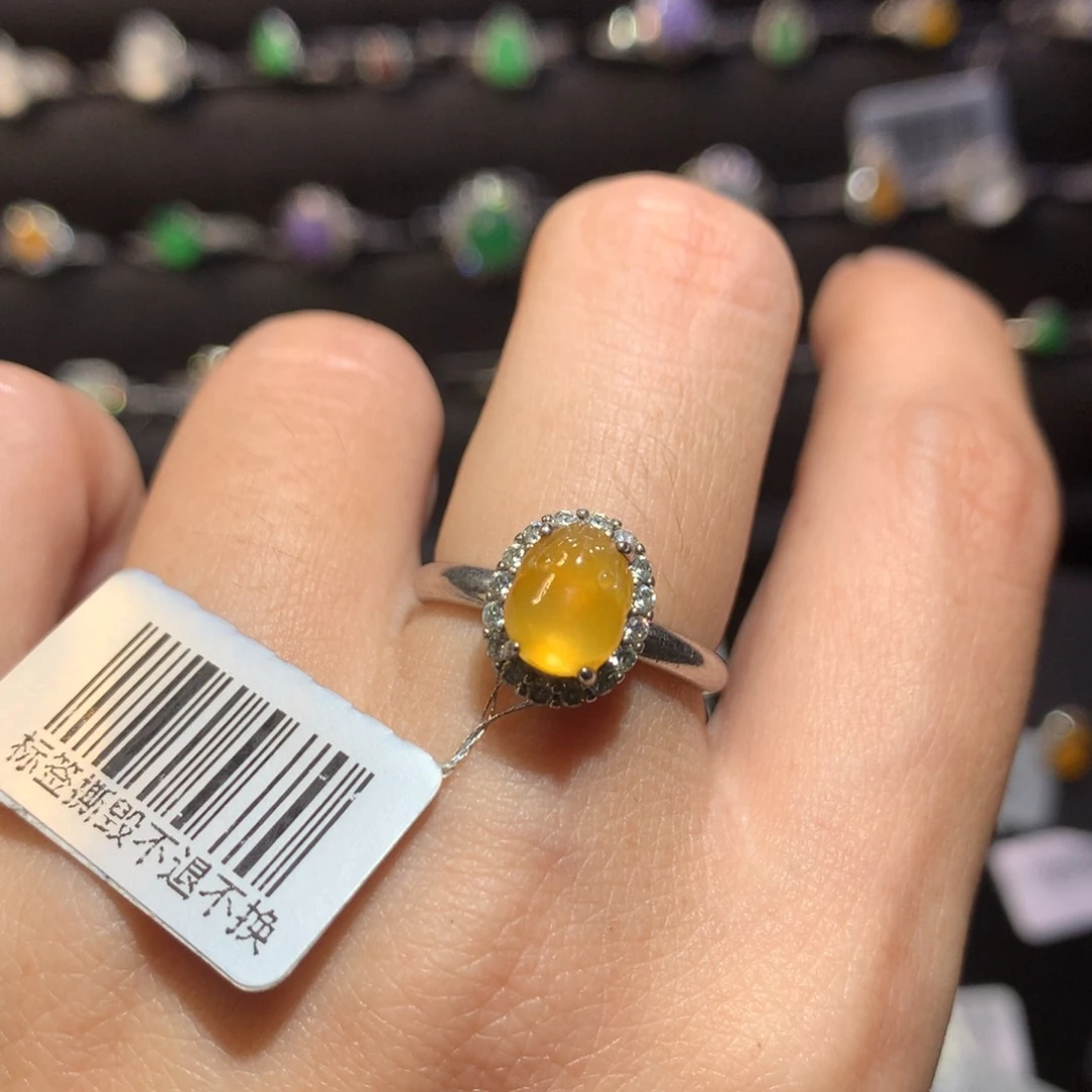 翡翠戒指银S925镶嵌天然翡翠