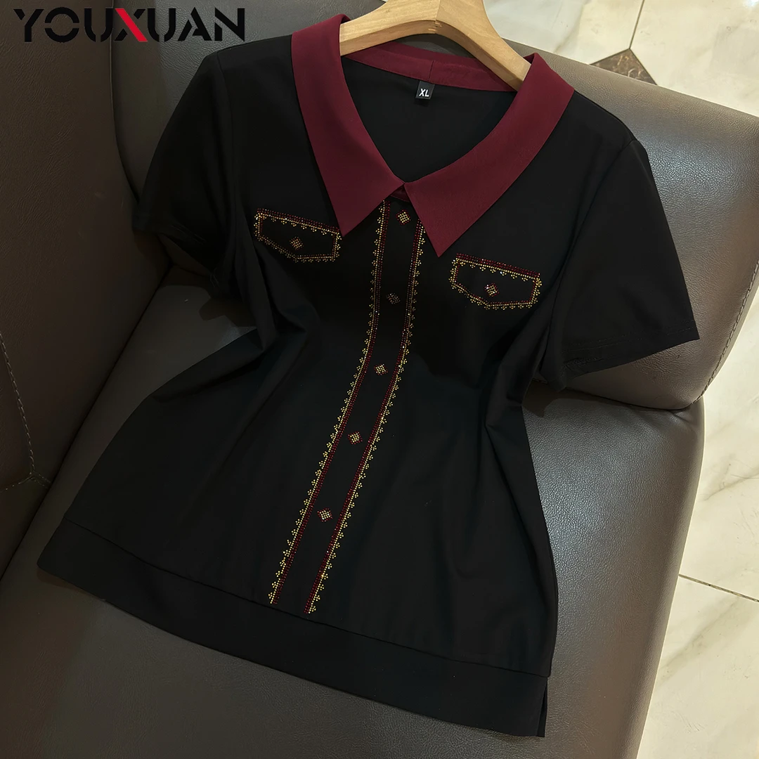 春夏新品百搭韩版打底上衣时尚休闲宽松短袖翻领女士T恤6202-1