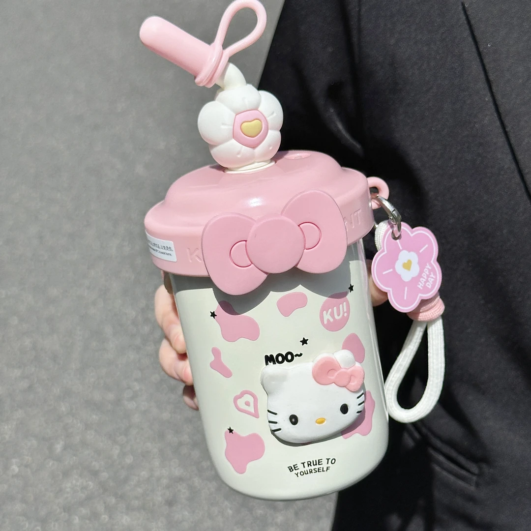 kitty不锈钢杯子高颜值吸管搅拌杯手提便携学生少女水杯保冷