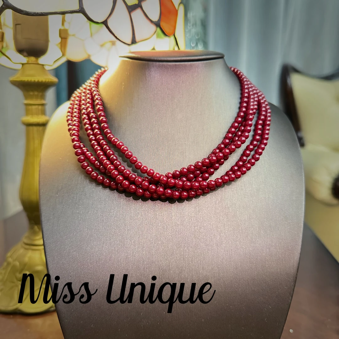 E8545红色多层珠珠项链