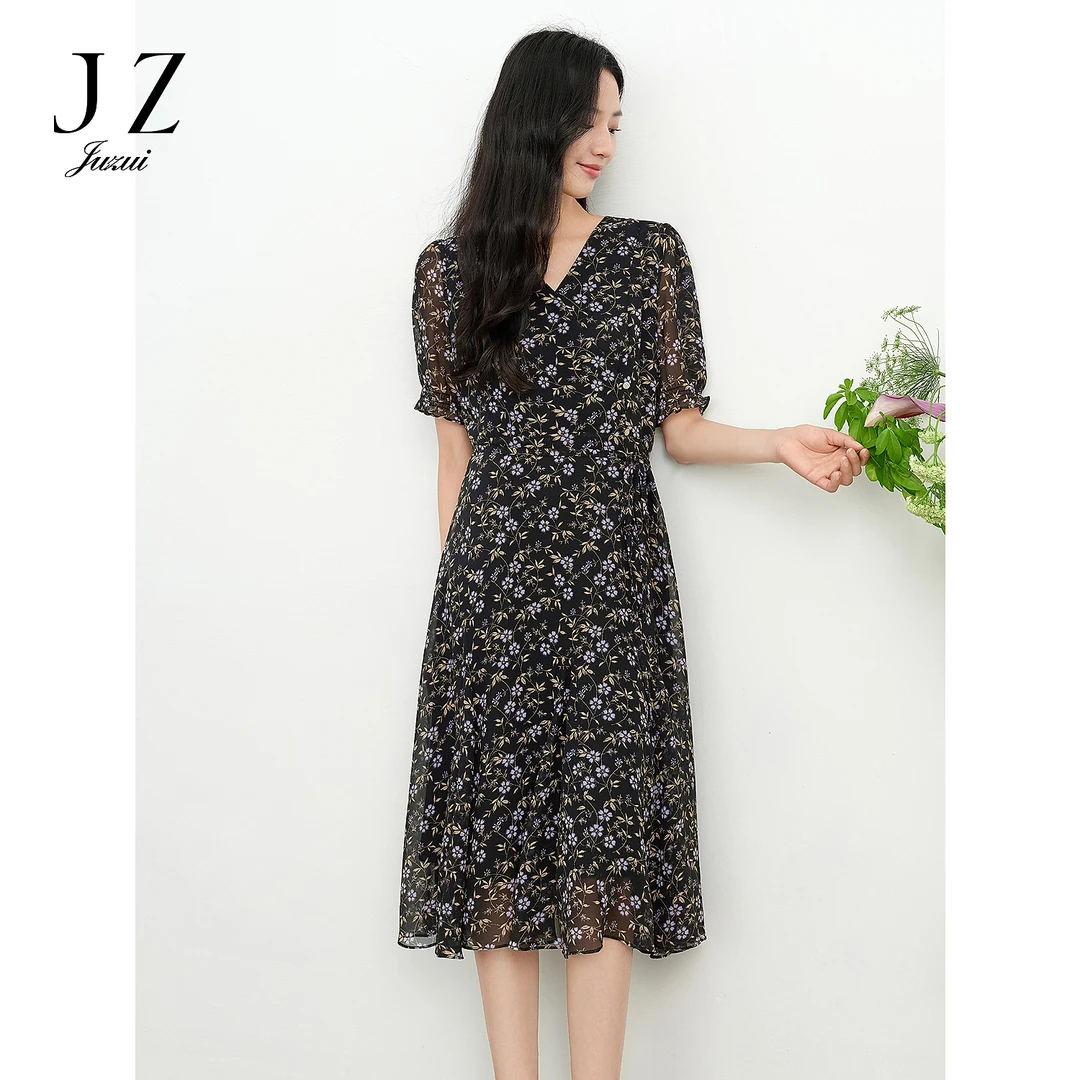 【婷婷专属】JUZUI玖姿JTFX50014植物系清新碎花收腰连衣裙女季