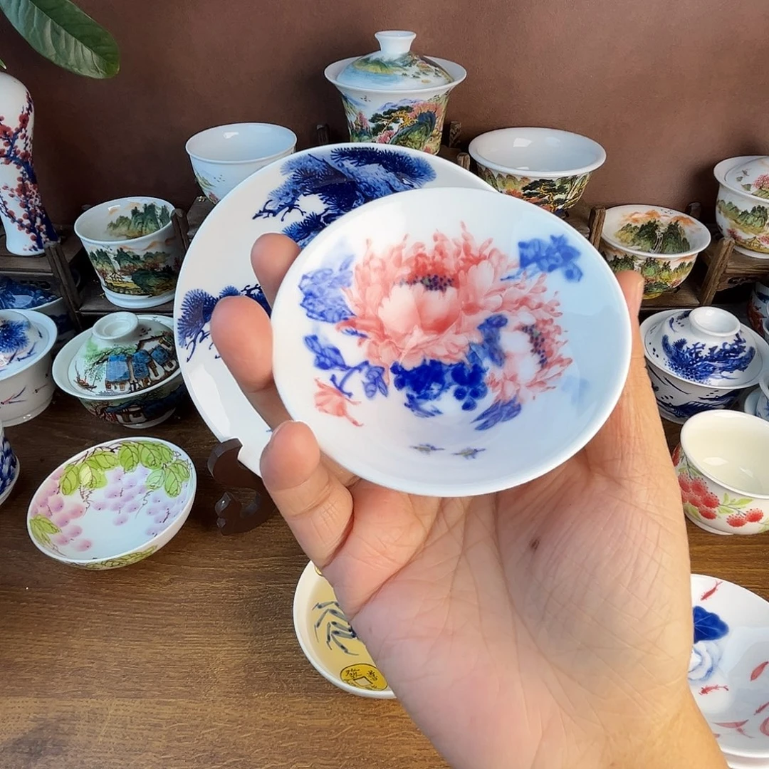 忠意堂釉下彩红牡丹微瑕不退