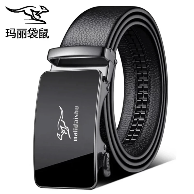 袋鼠皮带男商务皮带男款自动扣头休闲裤腰带男士百搭青年高档礼物