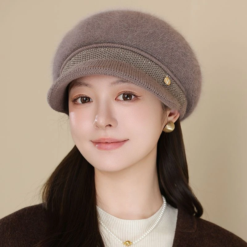 保暖帽子冬天秋冬鸭舌帽加厚平檐短檐针织复古港风