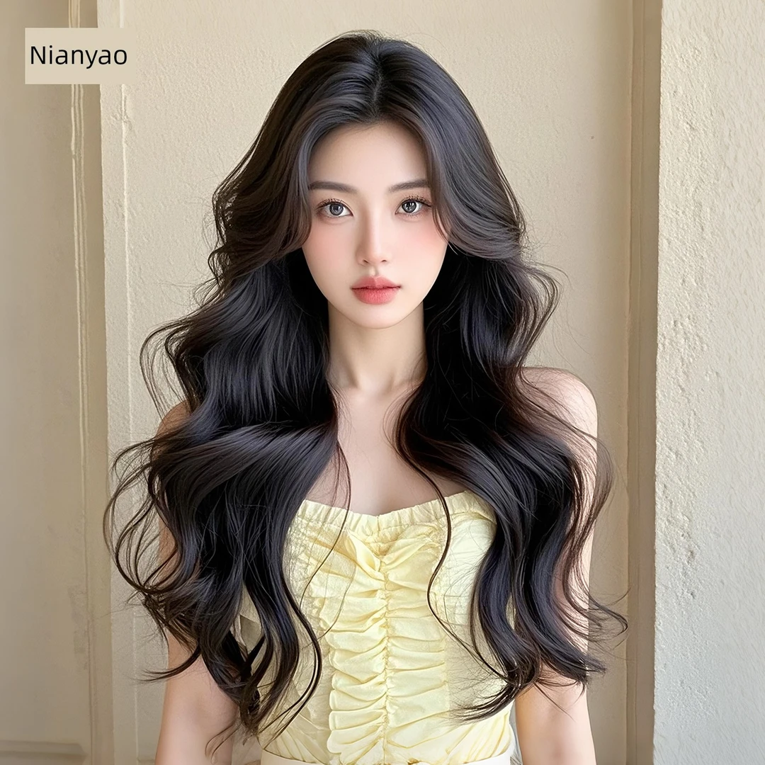 全假发的妇女与大波浪长卷发，全人的头发，自超薄自然长卷发假发