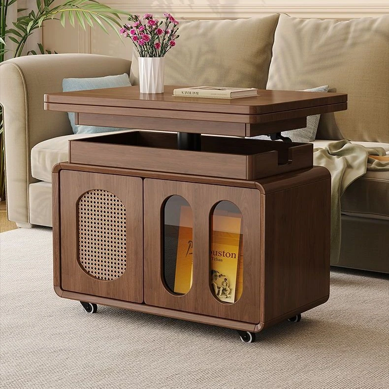 实木升降茶几餐桌移动折叠推车茶桌茶台多功能两用客厅沙发边柜