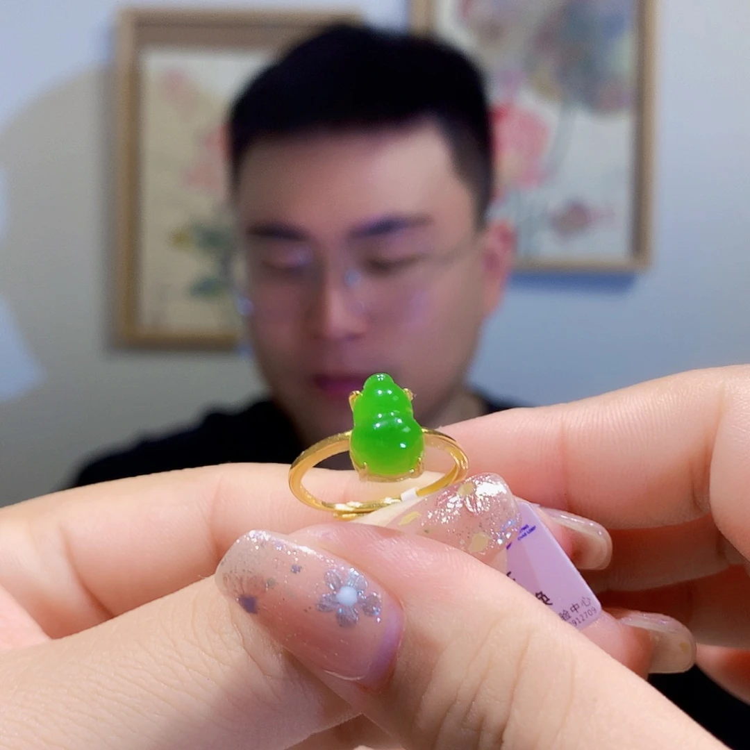 和田玉（碧玉）戒指银S925镀金镶嵌