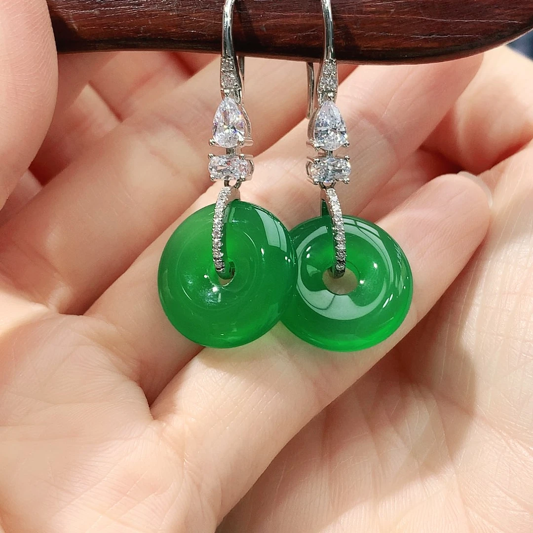 玛瑙/玉髓银S925镶嵌耳钉