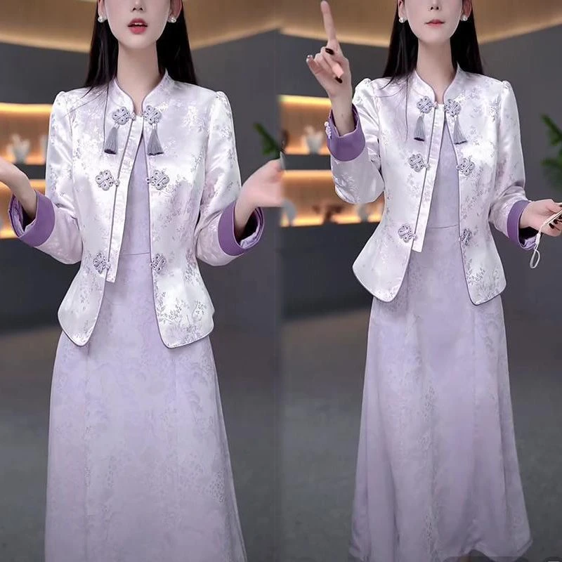 春游出行衣服单/套装 高级时尚高档新中式国风套装礼服裙春秋新款