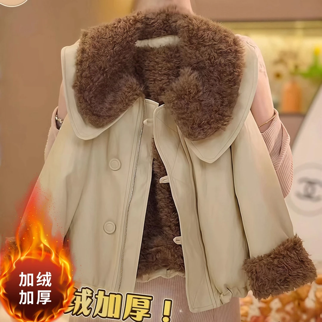 女童秋冬2025新款大翻领毛毛大衣免洗加绒大衣冬装外套皮衣派克服
