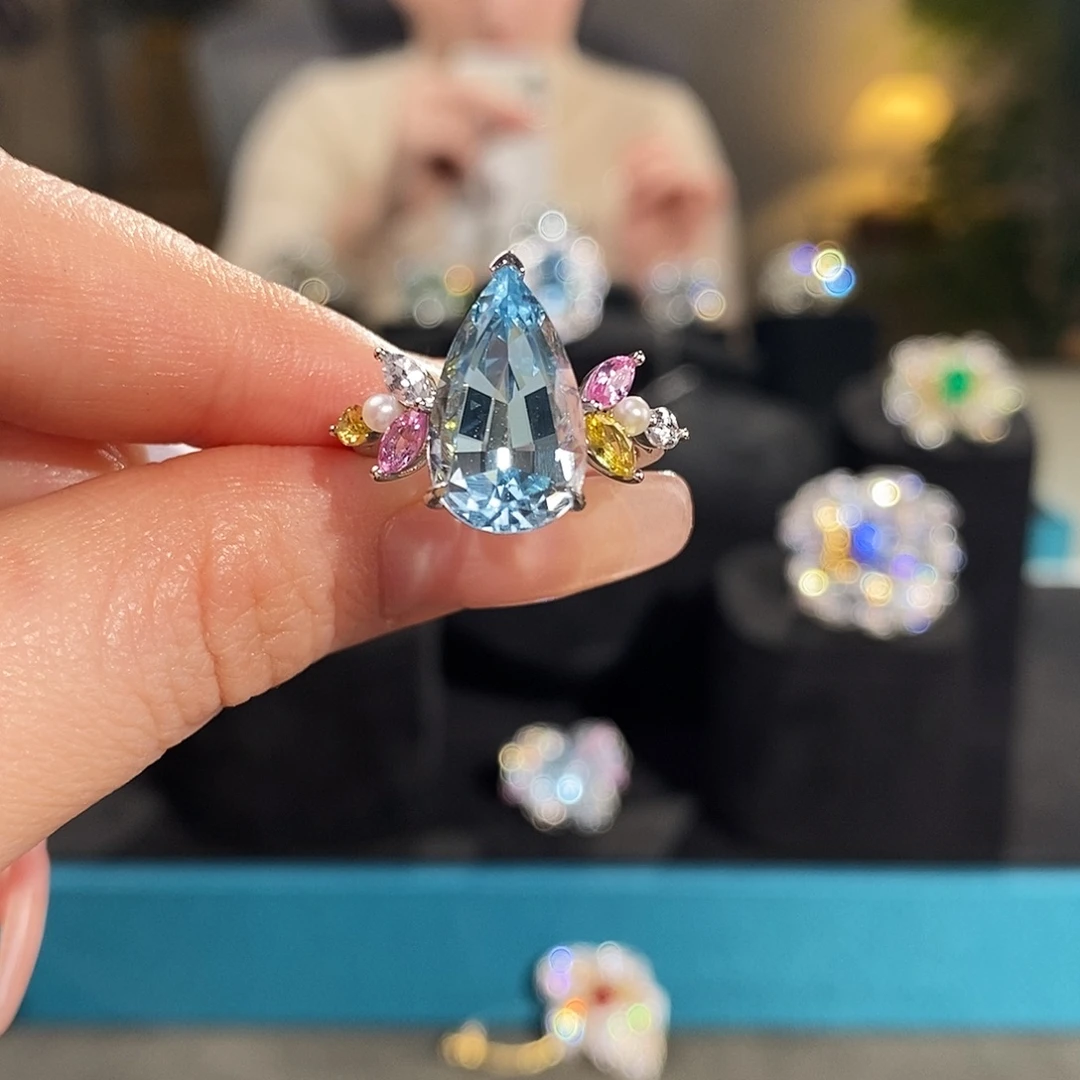 海蓝宝石铂Pt950镶嵌戒圈4.87ct