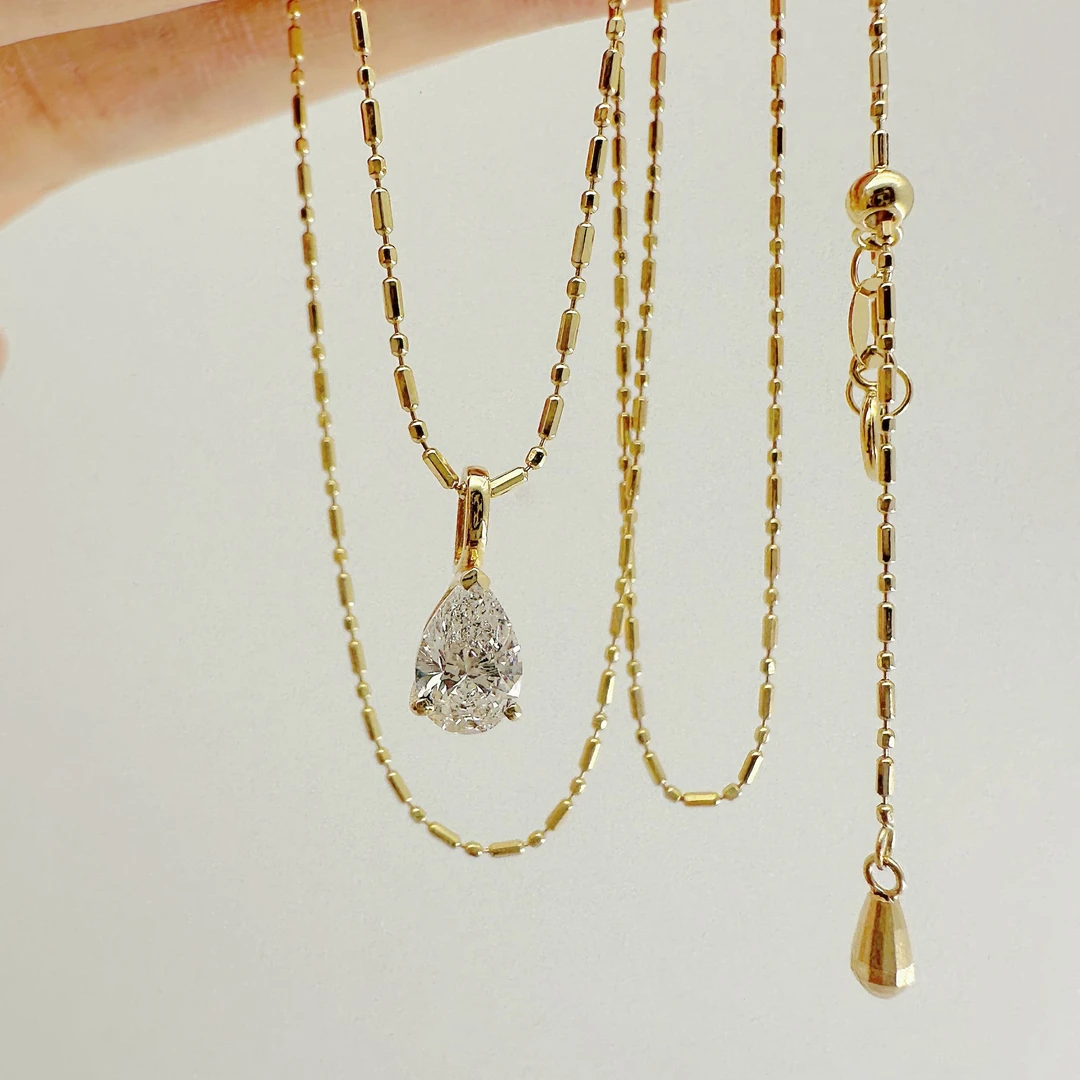 实验室培育钻石爆款18k金水滴钻石吊坠女款浅金色竹节项链可调节