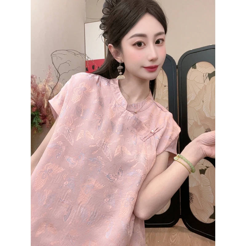 【颜可】2025夏季新款气质百搭显瘦新中式短袖女日常时尚