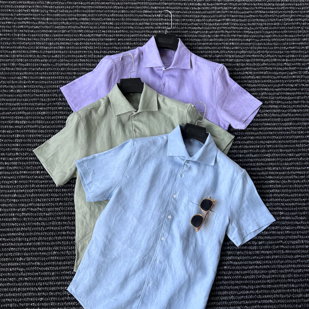 CssuGent设计美学低饱和纯亚麻温莎领衬衫男绅士英伦休闲百搭衬衣