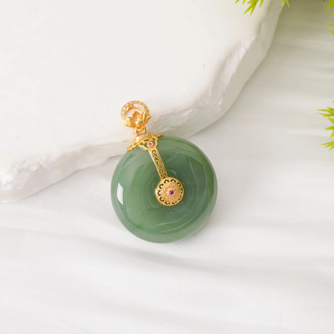 【熊总夫妇】碧玉猫眼平安扣18K金吊坠