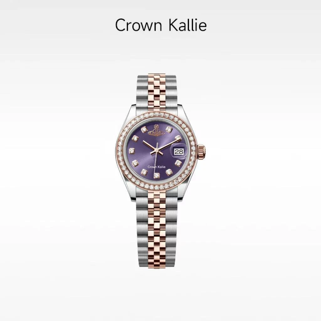 【Crown Kallie】西太联名土星元素间金紫全自动限定女士腕表ck8140