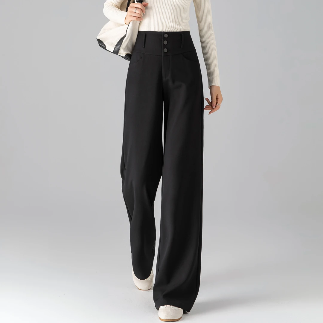 筒喇休闲裤女2025新款春秋高级感垂感宽松气质高腰西装微喇阔腿裤