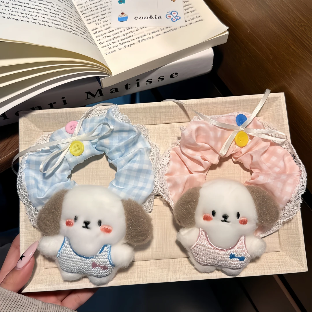 韩系ins风可爱小狗蕾丝花边蝴蝶结大肠发圈甜美发饰少女马尾头绳