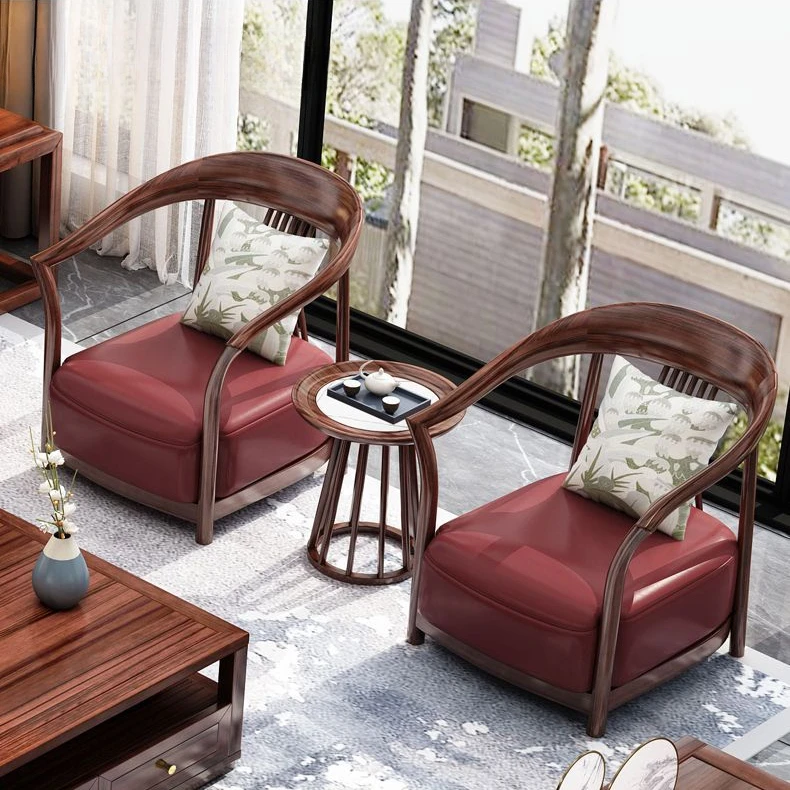 新中式高端实木休闲椅三件套中古风高档乌金木围椅轻奢禅意沙发椅