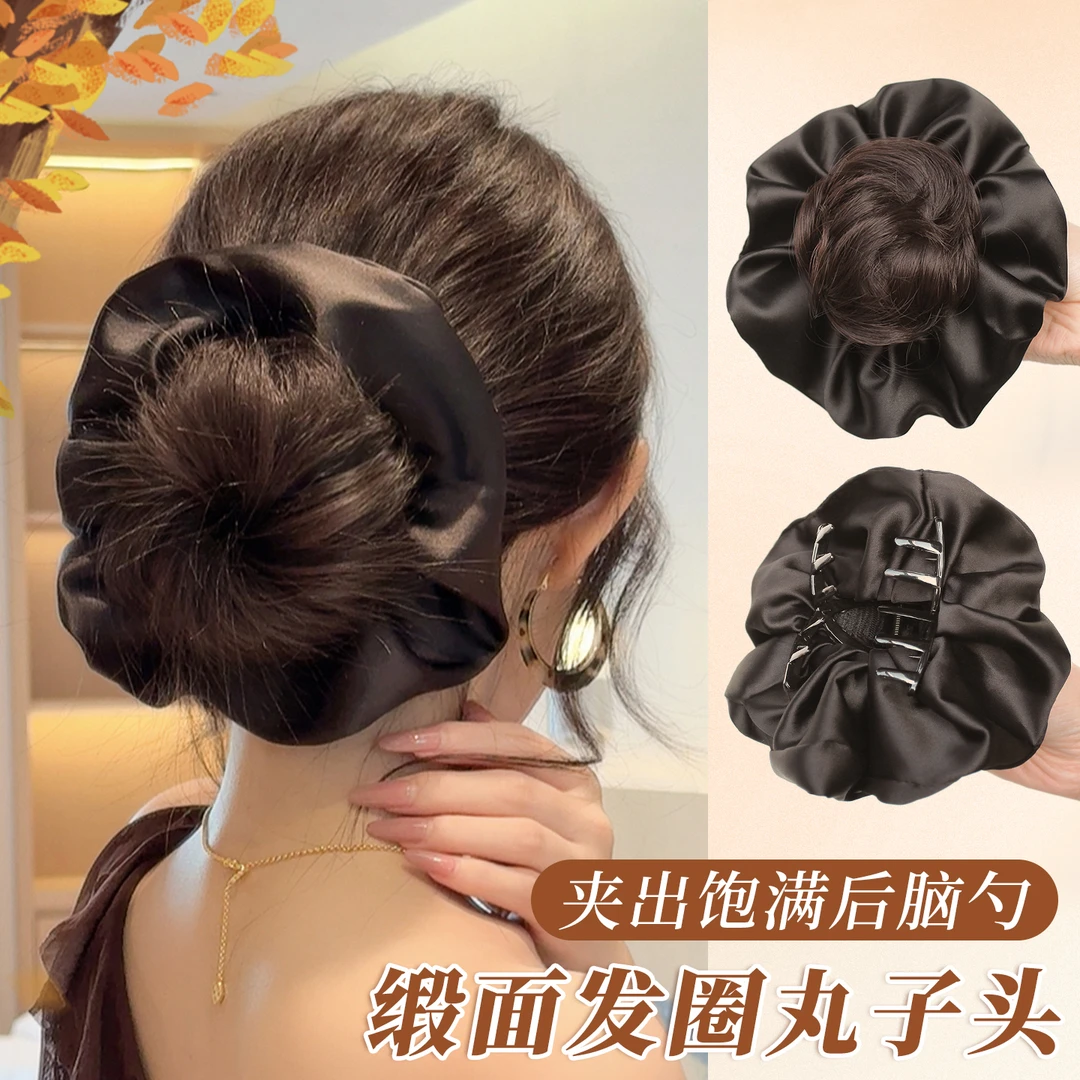 慵懒丸子头假发抓夹韩系黑色头花发圈发包蓬松增发量花苞盘发神器