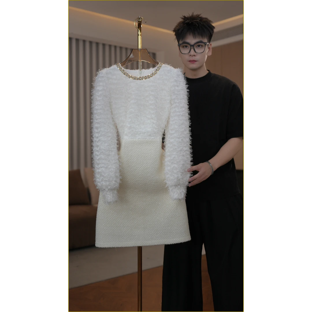 【蒂妮佳】9782秋冬季新品高贵气质长袖外套连衣裙