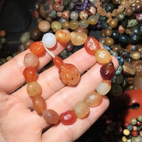 石材天然彩珠原石手链